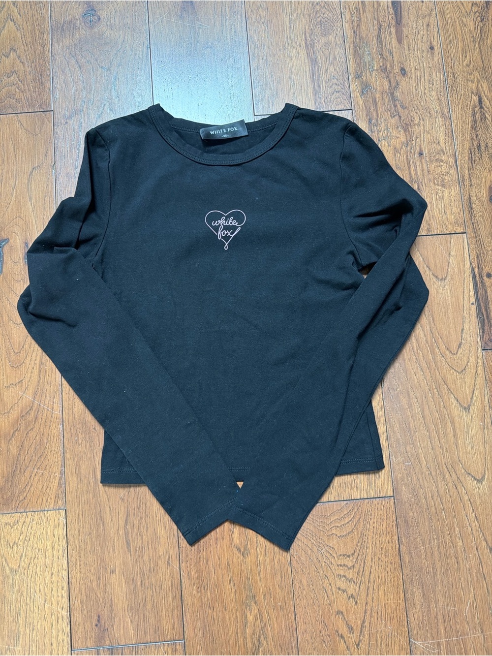 White Fox Black Long Sleeve Tee with Heart Logo